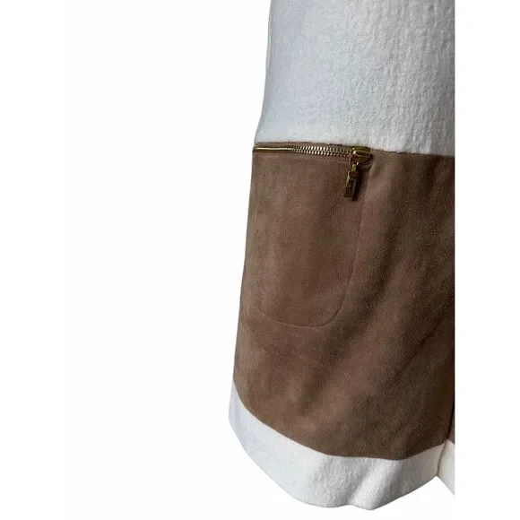 Chico’s Vest Ivory Wool Faux Suede Zip Pockets Cream Tan 2 US Large - Picture 12 of 13